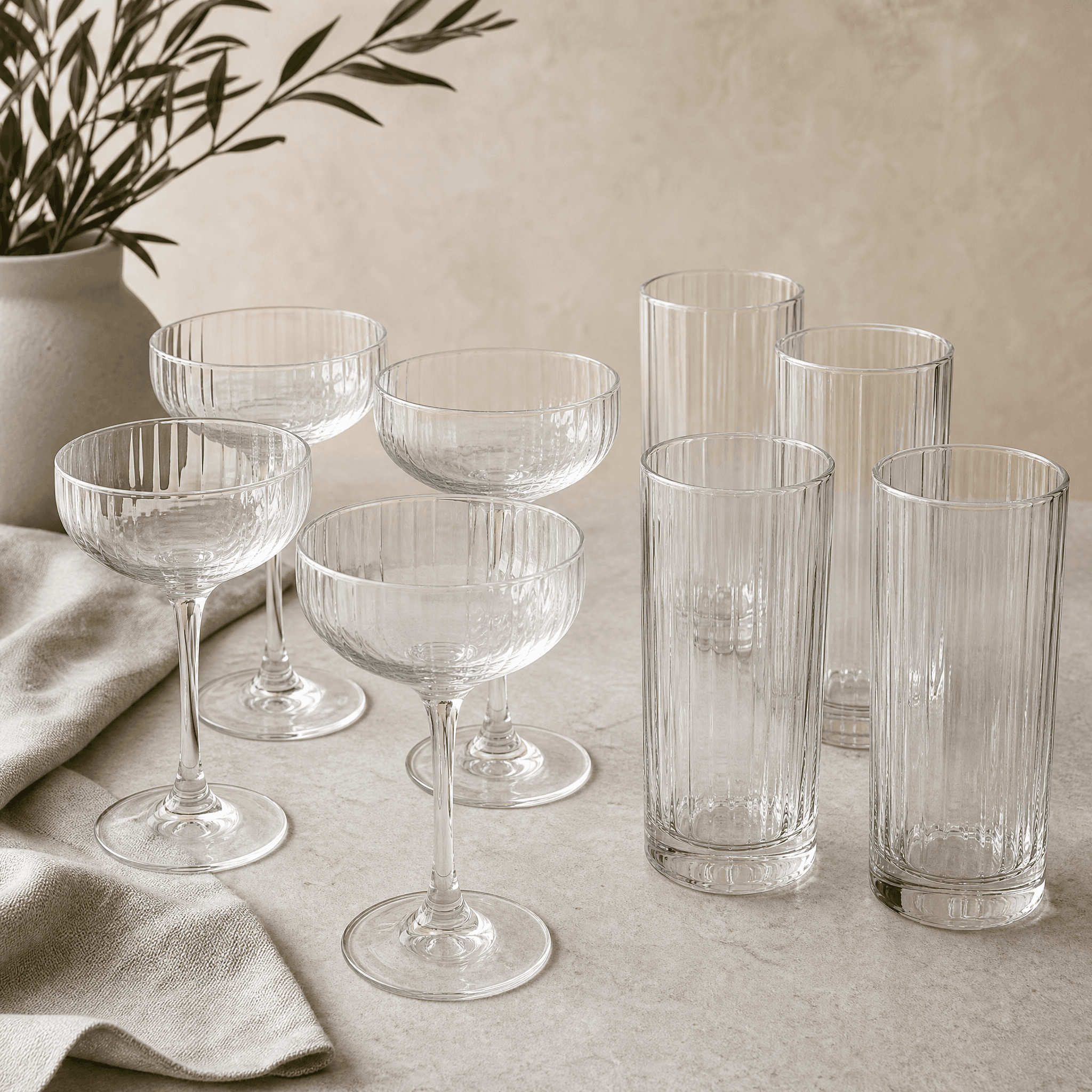 Coupe & Highball Glassware Set — Eight-piece glassware to round out any drinks table
